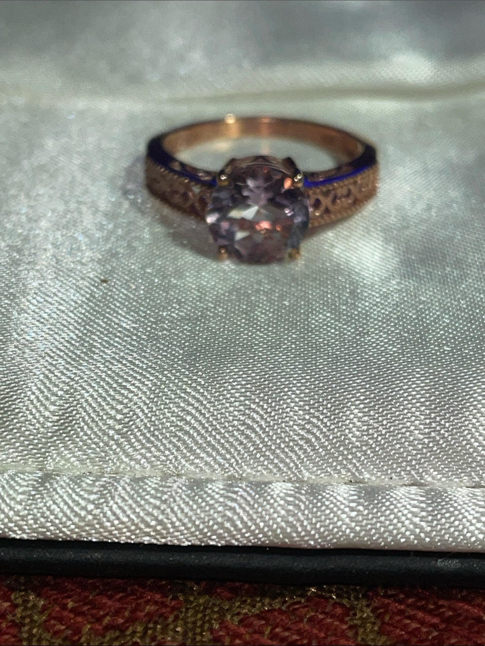 Rose Gold Plated Sterling Silver Filigree Ring with Rose de France Center Stone